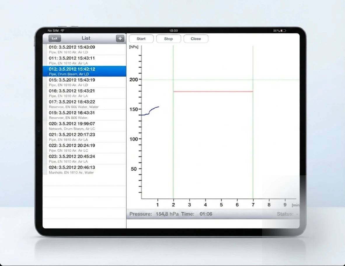 Software de registro de pruebas de estanqueidad UNE-EN 1610 de Obturapipe
